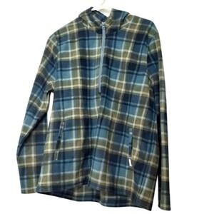 O'Neill Mens‎ Medium M Plaid Fleece Quarter Zip Up Hooded Pullover Sweater